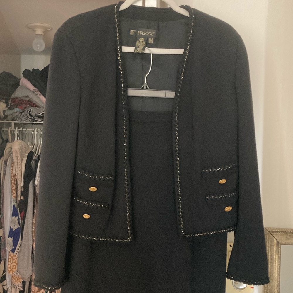 Episode Black Women's Jacket with Gold Accents and matching skirt (knee length)